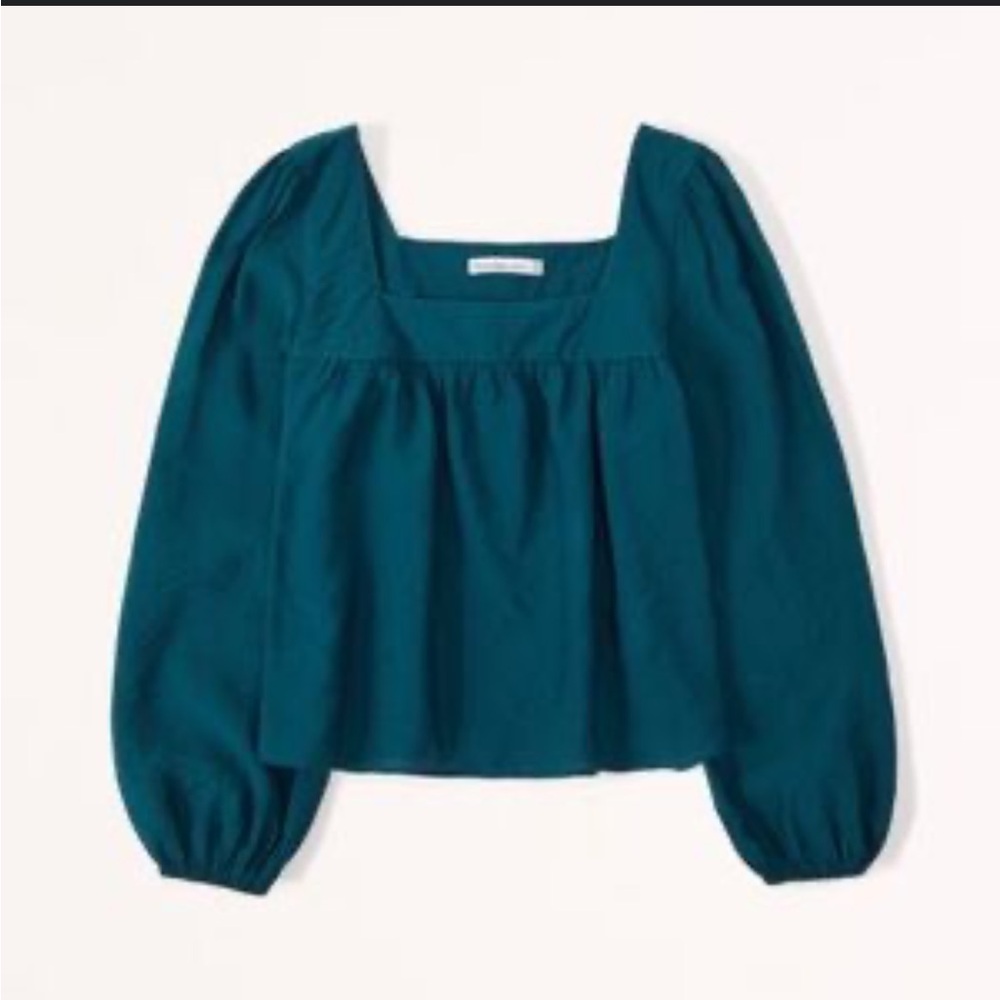 Abercrombie & Fitch Aqua Blue Green Puff Long Sleeve Blouse